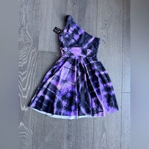 Exotica Diamond Purple Tie Dye Silky One Shoulder Comfort Crop Mini Dress